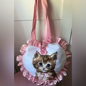 Cute coquette Pink Cat Heart-Shaped tote bag with puffy interior